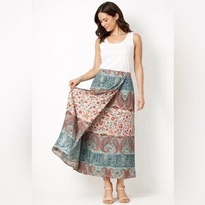 Judith Hart Petite 12P Y2K Boho Midi Skirt Paisley Floral Metallic Faux Wrap
